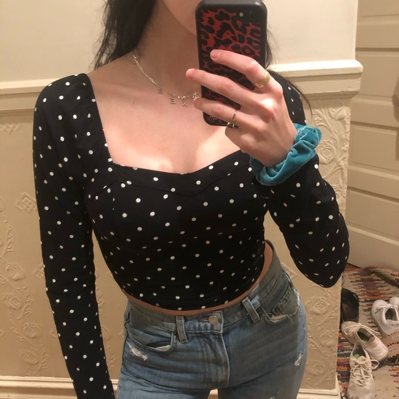 Honey Fable Black polka dot crop top - Picture 2 of 6